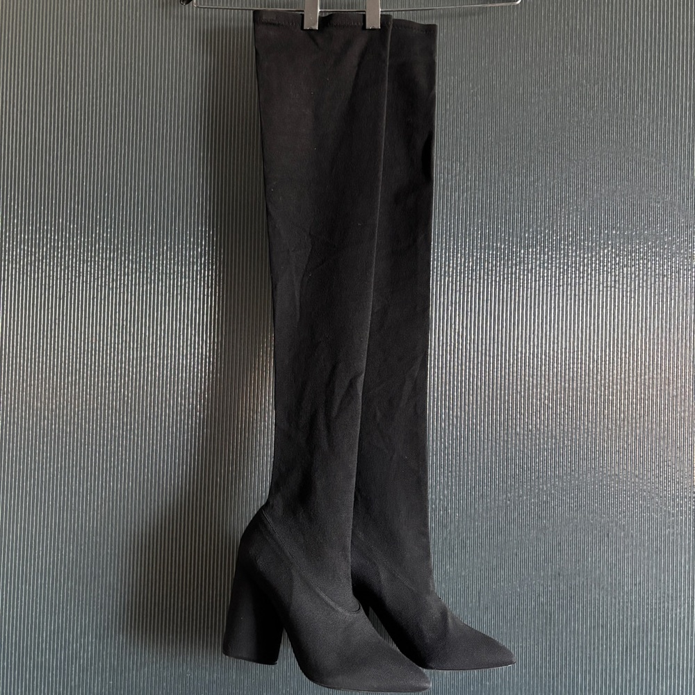 Yeezy Size 10 Over the Knee Black Boots Stretch Canvas Season 4 Made in Italy